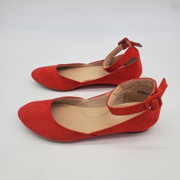 Daily Shoes Women's 6 Hillsdale Red Suede Low Wedge Ankle Strap Flats - Picture 9 of 9